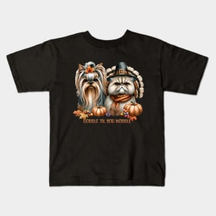 Thanksgiving Dog and Cat Pumpkin Fall Season Kids T-Shirt